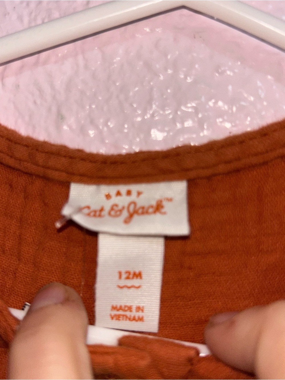 Cat & Jack Rust Orange Ruffled Shoulder Muslin One-Piece - Picture 2 of 2